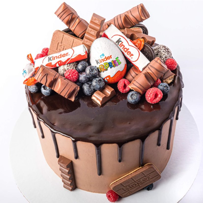 8. Torta s Kinder čokoládou, ovocím a čoko-stekancami - Vyberte si veľkosť: 2 poschodia 35 porcií