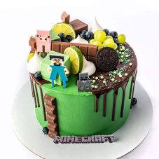 32. Torta Minecraft s čoko-stekancami a ovocím