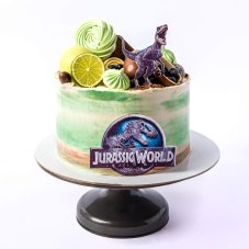 15. Farebná torta Dinosaurus so snehovými pusinkami a čokoládovými guličkami