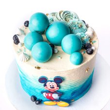 40. Torta Mickey s modrým melírom, snehovými pusinkami a čokoládovými guličkami